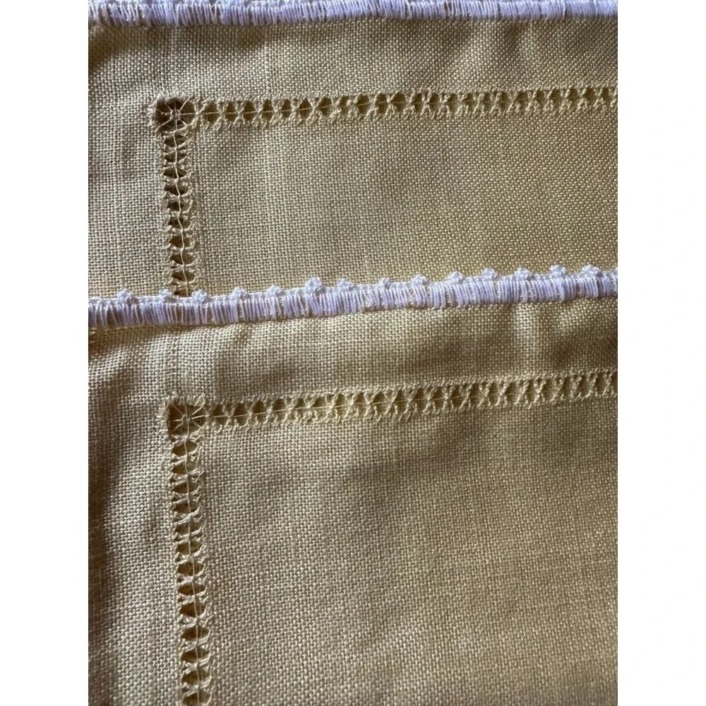 Handcrafted Yellow Linen Napkin and Placemat set White Crochet Edging - Set of 4